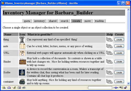 screenshot of creation window