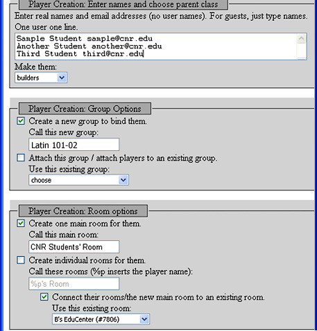screenshot of Create New Players window